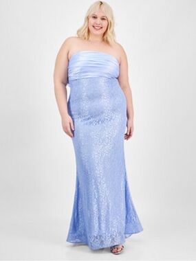NWT City Studio Trendy Plus Size Lace Bow-Back Gown in periwinkle/silver…